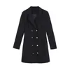 Aelegantmis Elegante Nero Lungo Blazer Giacche Donna Stile Inghilterra Abiti Vintage Cappotto Doppio Petto Business Slim Donna 210607