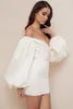 Vestidos informales de manga de hojaldle vestido de otoño corto blanco Mini sexy para mujer Erotic Porno Sex Club Elegante fiesta de fiesta