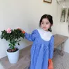 Kleine Prinzessin Spitze Kragen Plaid Kleid Koreanischen Stil Kleinkind Mädchen Langarm Temperament Lose Kleider Für Baby Mädchen 210615