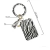 Party Favor Zebra-stripe PU Lether Bracelet Keychain with Card Bag Tassels Pendant Cow Print 2 styles Portable Wrist Bags zipper T2I51993