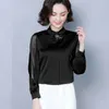 Signore Tutto-fiammifero Solido Elegante Donna Autunno Camicetta Manica lunga Polsino Maglia Cuciture Colletto alla coreana Camicia in chiffon 12054 210415