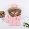 Pudcoco US Stock Stock 0-24m Bebê camisola casaco bonito pele colarinho animal com capuz de tricô outono inverno roupas quentes 211204