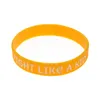 50PCS Fight Like a kid Silicone Caoutchouc Bracelet Encre Rempli Logo Taille Adulte Jaune