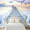 Custom Any Size Mural Wallpaper Modern Sunset Wood Bridge Sea View Wall Painting Living Room TV Sofa Bedroom Space Wall Paper 3D