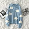 Ezgaga hajuku hoodies kvinnor casual preppy stil sky moln broderi sweatshirt lös långärmad pullover streetwear kvinnlig 210430