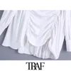 TRAF Women Chic Fashion With Drawstring Asymmetrical Mini Dress Vintage High Neck Long Sleeve Female Dresses Vestidos 210415