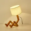 Tischlampen Moderne Stoffkunst Holz Schreibtischlampe Roboterform Holzlichter E27 Halter 110-240V Salon Innenstudie Nachtlicht276O