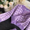 Korean Sweet Knit Plaid Cardigans + Camisole Skirts 3pcs Sets Girls Short Sweater Coat Vest Mini Skirt Suits Women Outfits 220221