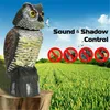 Realistisk fågelskarare roterande huvudljud Owl Prowler Decoy Protection Repellent Pest Control Scarecrow Moving Garden Decor Q0811239L