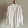 Baumwolle Tops für Frauen Volle Ärmel Strickjacke Solide Koreanische Shirts Vinatge Plus Größe Weiße Bluse Blusas 11774 210512