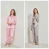 Летняя пижама для женщин сатин Silk Striped Sleekwear 2 шт. Установить топы сна Брюки PJS дамы ночной носить лаундж домашний костюм 211211