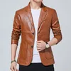 Ledermantel Herren plus Samt-Lederjacke Frühling und Herbst wilde Jugend Revers PU-Lederjacke Zwei-Knopf-Jacke