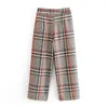 Snygg plaid casual byxor kvinnor sommar vintage arbete capris kvinnlig rak kontor damer brittiska stil byxor 210430