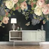 Custom 3D Wallpaper Silk Cloth Waterproof Canvas Murals Wall Painting Pastoral Floral Flower Oil Painting Black Mural Wallpaper 210722