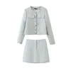 Stickad Tweed Plaid Vintage Dress Set Passar Elegant Office Ladies Outfits Two Piece Matching Winter 210427