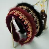 Proly New Moda Damska Pałąk Puszysty Fluff Winter Hairband Dorosły Luksusowy Rhinestone Barok Akcesoria Do Włosów Hurtownie X0722