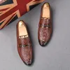 Luxury Style Crocodile pattern Men's Business Prom Shoes Comfortable Horsebit black brown Wedding Pointed Toe Men Flats Loafers Footwear