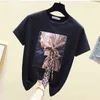 Spring Butterfly Knot T-shirt Female Korean Ins Character Printed Loose Basic Jacket Girls Students Tshirt T Shirts Women 210603