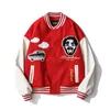 Mäns Jackor Streetwear Furry Cartoon Brev Broderi Baseball Män Hip Hop Patchwork Loose Varsity Bomber Coats Unisex Fashion 2021