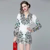 High-End Gedrukt Shirt + Broek Womens Tweedelige Set Lantaarn Sleeve Trend Temperament Zomer Herfst Sets Boutique Lady Suits