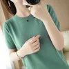 Blusas Summer Knitted Blouses Women Casual Thin O-Neck Loose Short Sleeve Blouse Tops Plus Size Solid Female Shirts 14645 210527