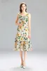 Zomer mode runway vakantie jurk vrouwen v-hals ruches mouwloze print patchwork zeemeermin strand party lange sundress 210514