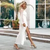 Sexy abito da sposa semplice 2022 spacco laterale perla maniche lunghe a sbuffo scollo a V pieghe caviglia lunghezza abiti da sposa civile Vestido De Novia