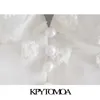 Kpytomoa Женская мода виды сквозь точечные шифоновые укороченные блузки винтажные глубокие v шея в рукаве