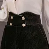 QOERLIN Winter Chenille Shorts Women Woolen Shorts High Waist Button Back Zipper Short Trouser Women Black Bermuda Plus Size 210412
