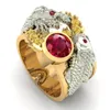 Pierścienie ślubne Boho przesadzone domineringowe smocze rybne rowerzystki męskie pierścionek vintage czerwony okrągły kryształ dla kobiet punkowy rock biżuteria 2211067