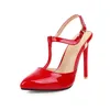 Sianie Tianie 2021 été femme chaussures blanc rouge T-strap Sexy fête danse talons sandales hautes femmes grande taille 44 45 46