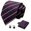 Business Tie För Män Silk Neck Slipsar Dots Slips Set Plaid Manschettknappar Bröllop Mode Tillbehör 145cm