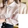 Koreansk Blus Kvinnor Chiffon S-tröjor Långärmad Toppar Plus Storlek Kvinna Ribbon Bow Shirt S 210604