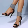 Sandels Sparkling Apricot Black Diamond Crystal High Heels Women Sandals New Summer Sexy 220303