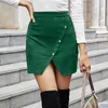 Zip-back suede knop vrouwen rok herfst winter casual dames hoge taille s mode slim fit bodycon mini 210510