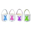 Groothandel Pasen Konijn Mand Feestelijke Bunny Bag Konijnen Paw Gedrukt Canvas Tote Bag Ei Suikergoed Emmer Kids Party Gift