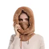 Gorro 3-em-1 mulheres de malha bonés 2022 inverno feminino aquecido com capuz cachecol lã espessa capô macio lengar com chapéu de cordão