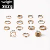 S2674 Fashion Jewelry Knuckle Ring Set Gold Butterfly Flower Chain Crossed Geometric Stacking Rings Midi Rings Set 15st/Set