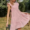 Koreaanse vrouwen A-lijn jurk zomer o nek plaid vliegende mouw casual jurk voor dames mini vintage vestidos 210508