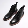 Automne et hiver luxe hommes bottines en cuir véritable mode robe de mariée bureau bout pointu à lacets chaussure adulte hommes bottes