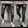 Męskie odzież odzież Drop Dostawa 2021 Moda Moda Mężczyźni Skinny Stretch Dżinsy Denim Slim Fit Spodnie Długie Frayed Rip Bike Men1 Vhegs