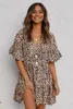 Robe d'été pour femmes, imprimé léopard, décontractée, élégante, col en V, manches papillon, boutons en ligne, courte, 210603