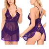 Tenue de Yoga 2021 Lingerie Sexy femmes noir Perspective gaze dentelle épissure Chemise col en v profond érotique Lstry Costumes