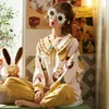 Pyjamas sets Women Autumn cute kawaii Nightgowns Girls Princess Cotton long Sleeves Plus Size Home wear Ruffle sleepwear 211007