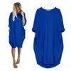 Plus size 5xl mulheres casuais bolso solto manga longa t-shirt vestido verão o-pescoço moda senhora elegante stroetwear vestido x0521