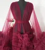 2021 Tulle Suknie wieczorowe w ciąży Kobiety Photo Rates Długie Rękawy Ruffles See Thru Custom Made A-Line Formalne Wydarzenie Dress Vestidos