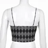 Argyle tryckt Y2K Camis Crop Top för tjejer med tunna rem Sommar Kvinnor Vintage Plaid Shirt Backless Sexig Party Tee Kvinna 210415