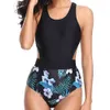 Seksowny strój kąpielowy Kobiety Zipper Swimwear Push Up Monokini Drukowane Patchwork Garnitury Kąpielowe Plaża Nosić kostium pływacki XL 210521