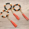 Porte-clés 1 pièces Halloween gland porte-clés bois perles dragonne Bracelet pour femmes clés Pu cuir porte-clés bijoux cadeaux Miri22