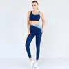 Gym Kläder Kvinnor Sport Passar Färg Blockerande Leggings Med Bra 2PC Snabbtork Naken Känsla Yoga Dancing Train Fitness Workout Set
